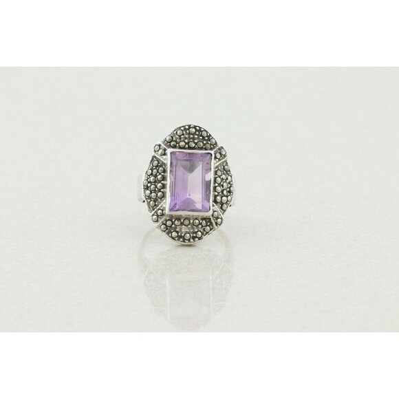 Sterling Silver Amethyst and Marcasite Ring Size 5 3/4 - Picture 5 of 8